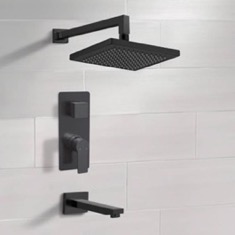 Matte Black Tub and Shower Faucet Set